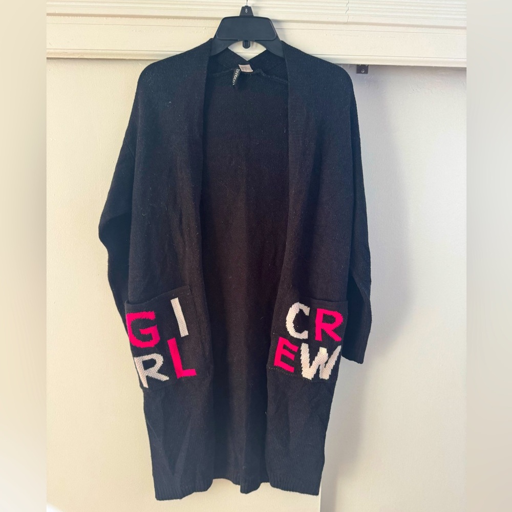 Woman Black Long Cardigan Sweater